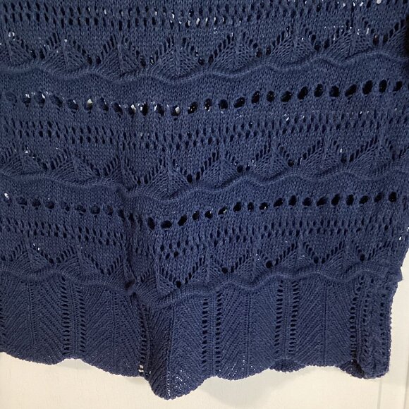 Grace Women's Crochet Top Navy Blue Sheer Sweater Long Sleeves Made in Italy - Picture 5 of 8